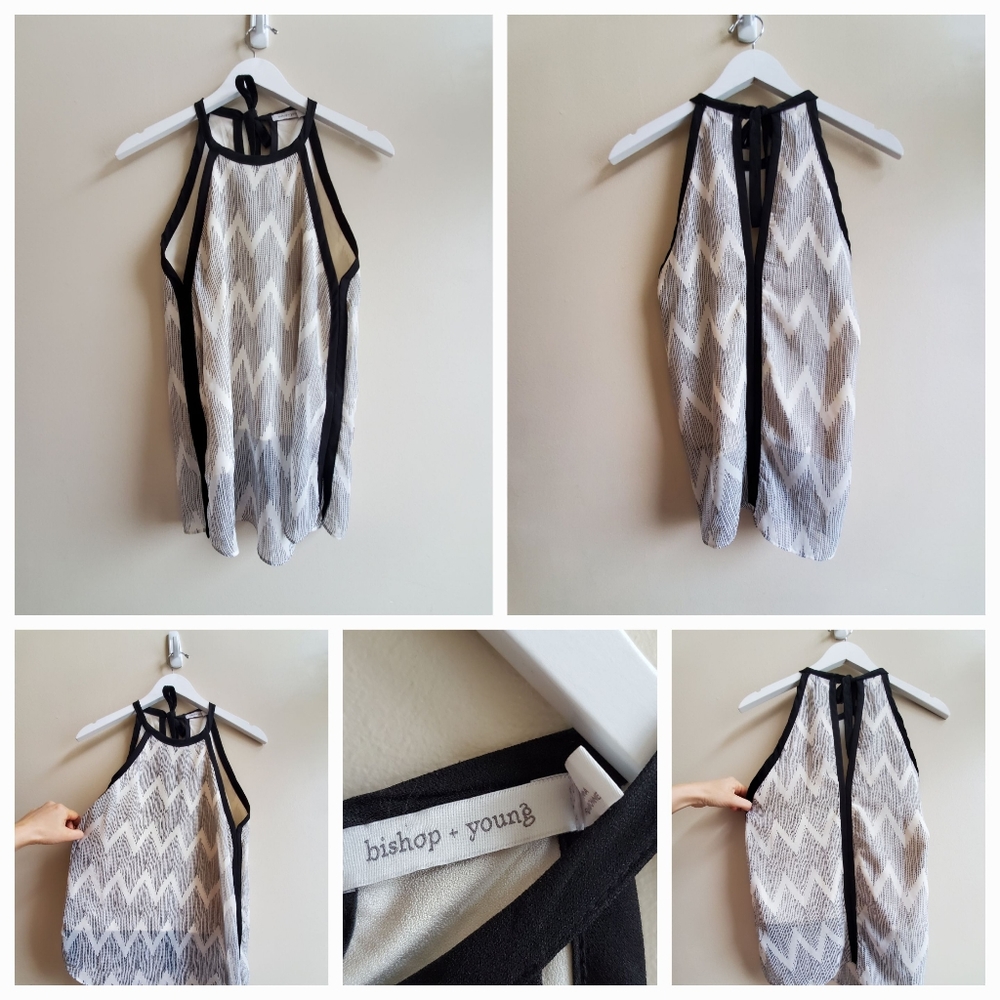 bishop and young black hem top sleeveless with back tie, small size